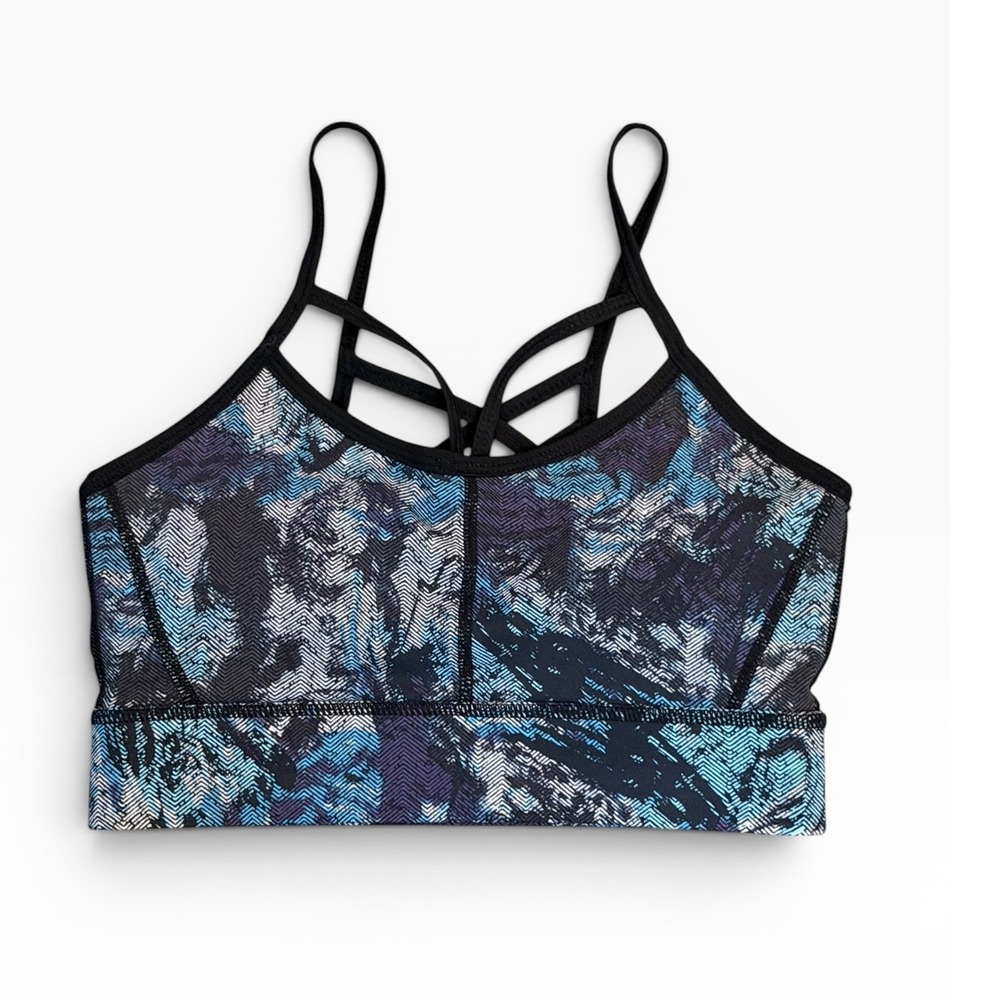 Mono B Blue Purple Abstract Chevron Strappy Cage Back Sports Bra Gym Pads Small